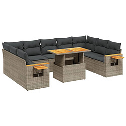 vidaXL Salon de jardin 11 pcs avec coussins gris résine tressée