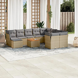 Maison Chic Salon de jardin 11 pcs avec coussins | Ensemble de Table et chaises | Mobilier d'Extérieur beige résine tressée -GKD83047