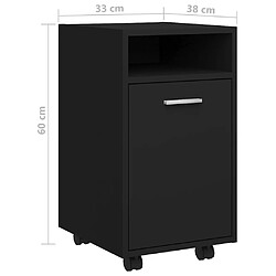 vidaXL Armoire latérale avec roues Noir 33x38x60 cm Bois d’ingénierie pas cher