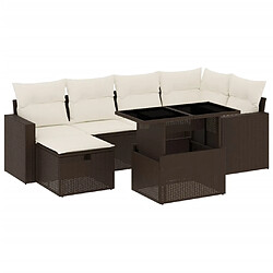 vidaXL Salon de jardin avec coussins 7 pcs marron résine tressée