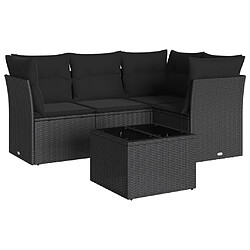 vidaXL Salon de jardin 5 pcs avec coussins noir résine tressée