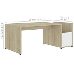 vidaXL Table basse Blanc et chêne sonoma 90x45x35 cm Bois d’ingénierie pas cher