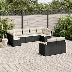 vidaXL Salon de jardin 9 pcs avec coussins noir résine tressée