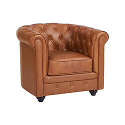 Avis Vente-Unique Fauteuil en cuir de vachette camel CHESTERFIELD