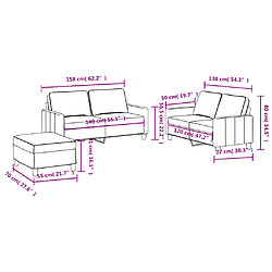 vidaXL Ensemble de canapés 3 pcs avec coussins Jaune clair Tissu pas cher