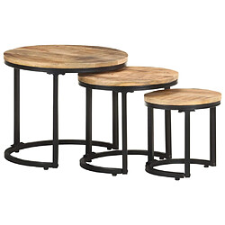 vidaXL Tables d'appoint 3 pcs Bois de manguier brut