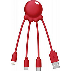 XOOPAR Câble 3 en 1 Octopus USB A/micro USB & USB C & Lightning 0,1m Rouge