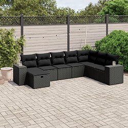 vidaXL Salon de jardin 8 pcs avec coussins noir résine tressée