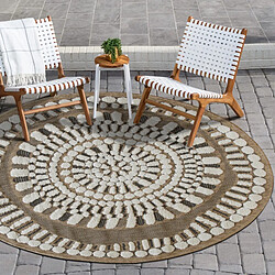 Thedecofactory JUTE RELIEF INDIAN - Tapis rond effet jute motifs en relief blanc diamètre 120 pas cher