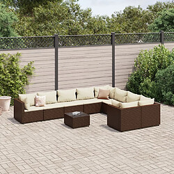 vidaXL Salon de jardin 10 pcs avec coussins marron résine tressée 