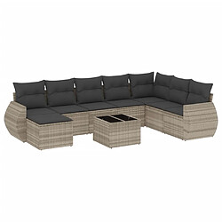 vidaXL Salon de jardin 9 pcs avec coussins gris clair résine tressée