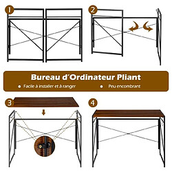 Helloshop26 Bureau d'ordinateur pliant 100 x 50 cm table de bureau cadre en métal 6 crochets en forme de S style industriel/moderne marron 20_0004836