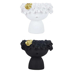 Creative Céramique Visage Féminin Art Vase Décoration 2pc Résine Fille Tête Vase Statue Maquillage Pinceau Porte-stylo Blanc Noir