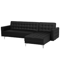 Beliani Canapé angle gauche convertible en cuir PU noir 4 places ABERDEEN pas cher