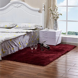 LUUCOZK Tapis moelleux en fausse fourrure, tapis à poils longs pour chambre à coucher, salon - rouge vin-100x180CM