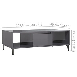 vidaXL Table basse gris brillant 103,5x60x35 cm bois d'ingénierie pas cher