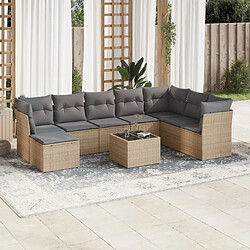 vidaXL Salon de jardin avec coussins 9 pcs beige résine tressée