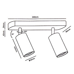 Plafonnier/mural, Maclean MCE452 B spot, mobile, aluminium, 2xGU10, 55x100mm, noir mat pas cher