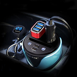 Wewoo HSC YC-19D voiture tasse chargeur bleu 2.1A / 1A double ports USB 12V-24V avec 2-Socket Cigarette, prise de carte et affichage LED