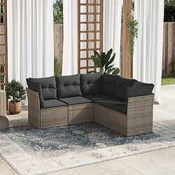 vidaXL Salon de jardin 5 pcs avec coussins gris résine tressée