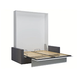 Acheter Inside 75 Armoire lit escamotable DJUKE SOFA blanc bandeau gris mat canapé gris 160*200 cm