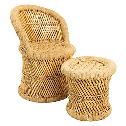 Pegane Ensemble de fauteuil et tabouret enfant en corde coloris naturel