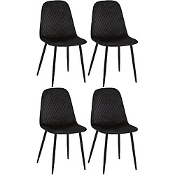 Decoshop26 Lot de 4 chaises de salle à manger coutures décoratives losanges assise en velours noir pieds métal noir mat 10_0001876 