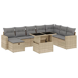 vidaXL Salon de jardin avec coussins 9 pcs beige résine tressée