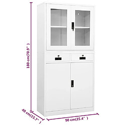 vidaXL Armoire de bureau Blanc 90x40x180 cm Acier et verre trempé pas cher