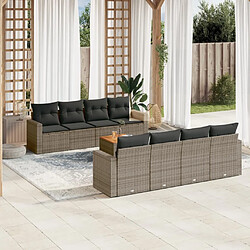 Maison Chic Ensemble Tables et chaises d'extérieur 9 pcs avec coussins,Salon de jardin gris résine tressée -GKD407567