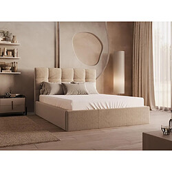 Lit coffre 140 x 190 cm - Velours - Beige + Matelas - MIRDAL de Pascal Morabito 