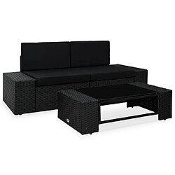 vidaXL Salon de jardin 3 pcs Résine tressée Noir 