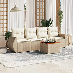 Maison Chic Salon de jardin avec coussins 5 pcs, Ensemble Tables et chaises de jardin,, Ensemble Tables et chaises de jardin, beige résine tressée -GKD640556