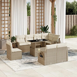 vidaXL Salon de jardin avec coussins 9 pcs beige résine tressée 