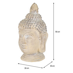 Ecd Germany Tête de Bouddha en pierre artificielle beige-gris objet décoratif statue 55 cm pas cher