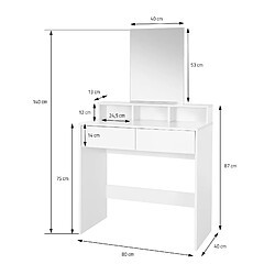 ML DESIGN MODERN LIVING Coiffeuse avec miroir rectangulaire 80x40x140 cm blanc en panneau de particules ML-Design pas cher