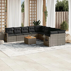 Maison Chic Salon de jardin 11 pcs avec coussins, Ensemble Tables et chaises d'extérieur gris résine tressée -GKD465829