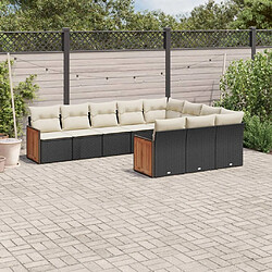 vidaXL Salon de jardin 10 pcs avec coussins noir résine tressée 