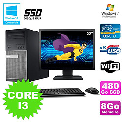 Lot PC Tour Dell 790 Core I3 3.1Ghz 8Go 480Go SSD DVD WIFI Win 7 + Ecran 22" - Occasion