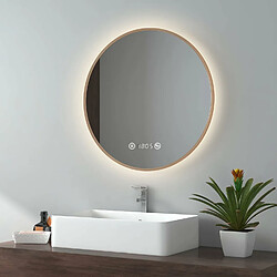 EMKE Miroir lumineux salle de bain rond diamètre 60cm Cadre Doré, Miroir LED avec Interrupteur Tactile, Anti-buée, Horloge et Temperature, Lumière Neutre 