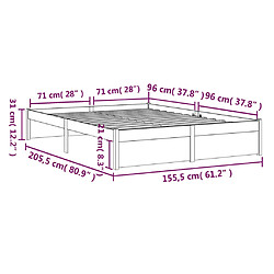 vidaXL Cadre de lit Marron miel Bois massif 150x200 cm Très grand pas cher