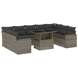 vidaXL Salon de jardin avec coussins 10 pcs gris résine tressée