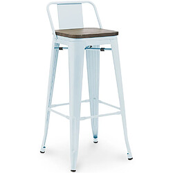 ICONIK INTERIOR Tabouret de Bar - Design Industriel - Bois et Acier - 76cm - Stylix Bleu clair 