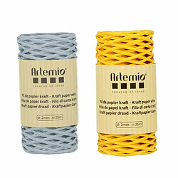 Artemio 2 bobines fil kraft bleu tendre/ jaune 2mm x 25 m 