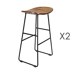 Mes Lot de 2 tabourets de bar en teck naturel et acier - STOOL