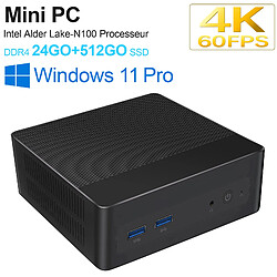 VANWIN Mini PC Windows 11 Pro Intel Alder Lake-N100(jusqu'à 3,4 GHz), 24 Go DDR4 512Go M.2 NVMe SSD mini pc gamer LAN 1000M/USB3.2/WiFi 6/4k 60Hz HDMI, adapté aux Entreprises et au Bureau à Domicile 