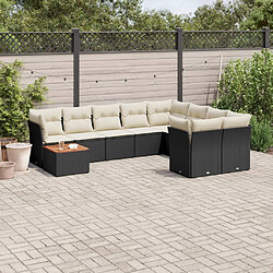 vidaXL Salon de jardin 10 pcs avec coussins noir résine tressée