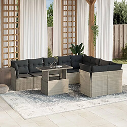 vidaXL Salon de jardin avec coussins 10 pcs gris clair résine tressée