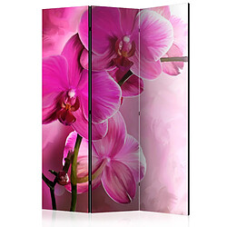 Decoshop26 Paravent 3 volets panneaux cloison séparateur de pièce pliable recto verso Orchidée rose 135x172 cm PAR110671