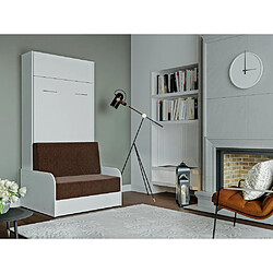 Inside 75 Armoire lit escamotable DYNAMO SOFA canapé accoudoirs blanc tissu marron 90*200 cm